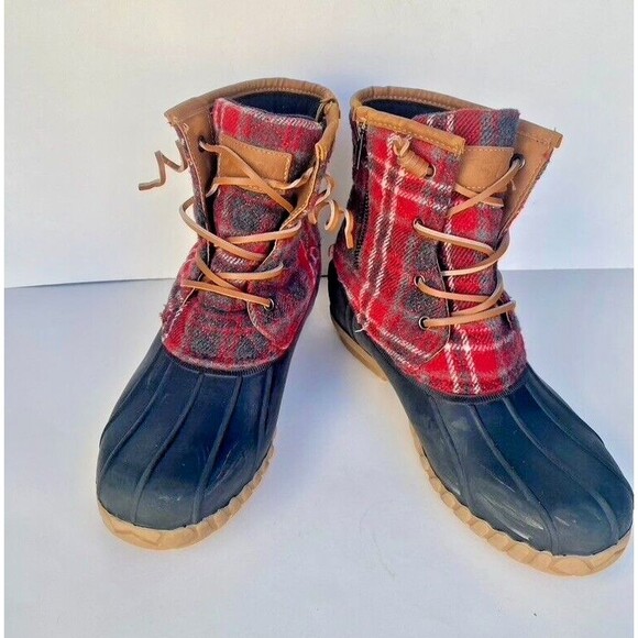 STQ Walk Into Winter Boots Women Size 9 Red Plaid Duck ST210317 Synthetic/TPR - Picture 3 of 12